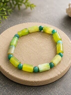 Green Agate Stretch Bracelet | Handmade Gemstone Beaded Bracelet